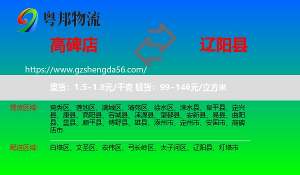 高碑店市到辽阳县物流专线