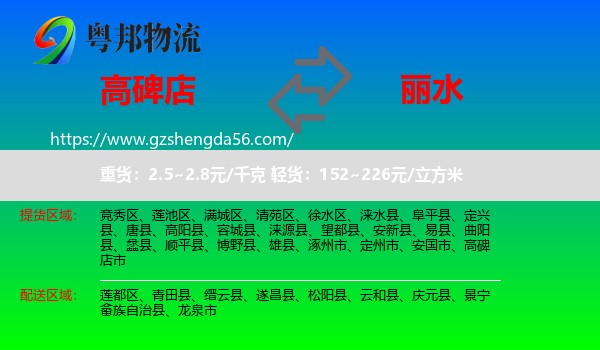 高碑店市到丽水物流专线