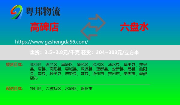 高碑店市到六盘水物流专线