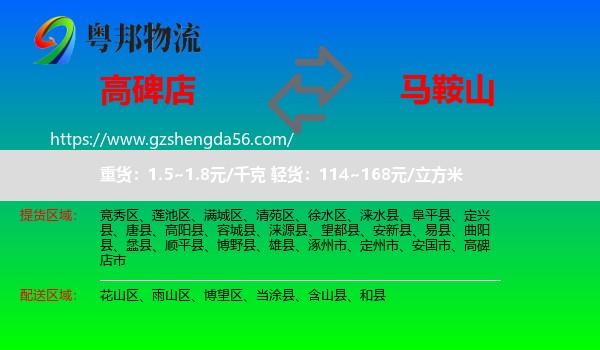 高碑店市到马鞍山物流专线