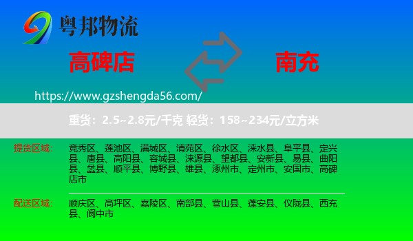 高碑店市到南充物流专线
