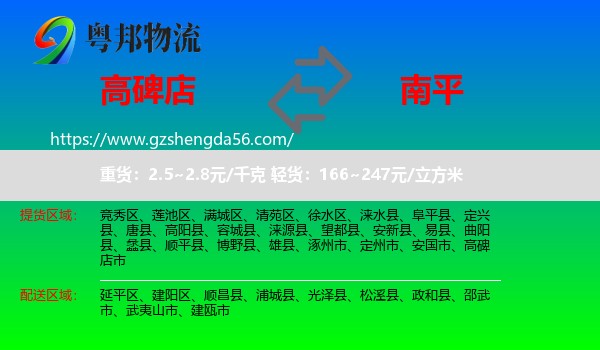 高碑店市到南平物流专线