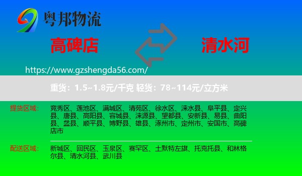 高碑店市到清水河县物流专线