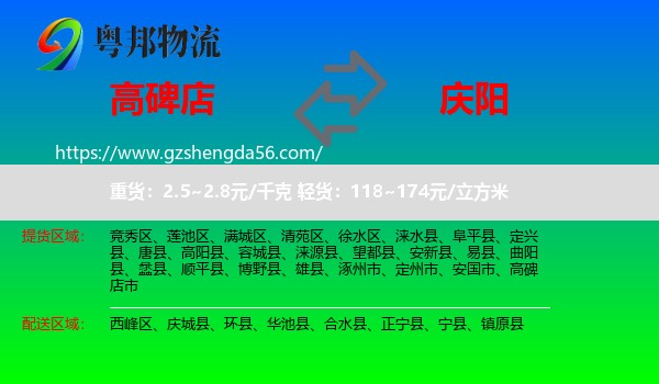 高碑店市到庆阳物流专线