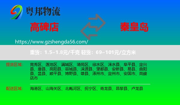 高碑店市到秦皇岛物流专线