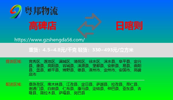 高碑店市到日喀则物流专线