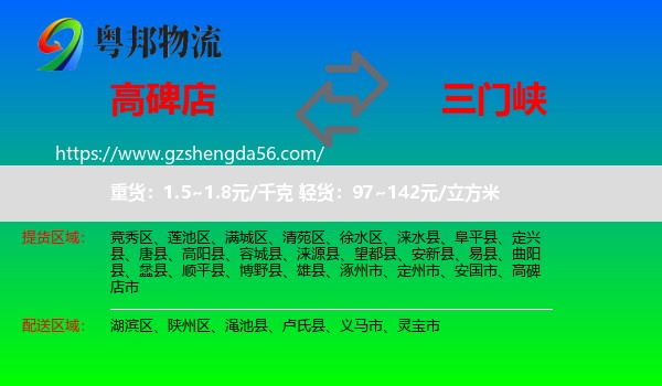 高碑店市到三门峡物流专线
