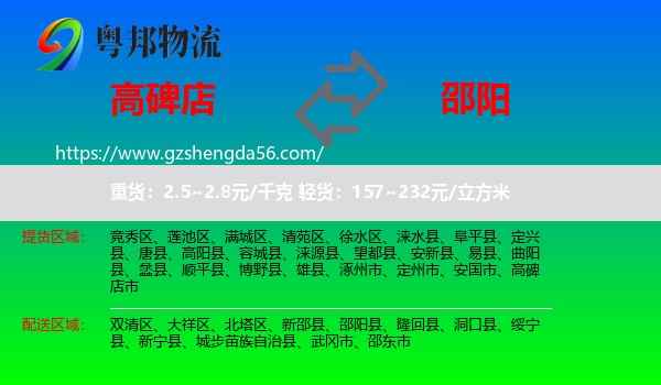 高碑店市到邵阳物流专线