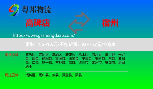 高碑店市到宿州物流专线
