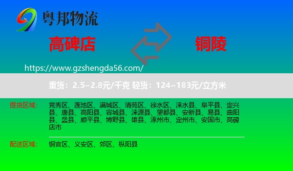 高碑店市到铜陵物流专线