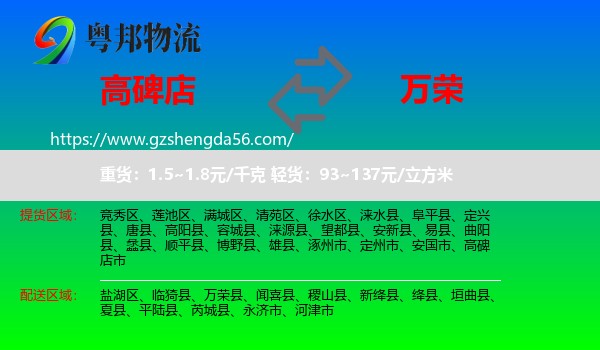 高碑店市到万荣县物流专线