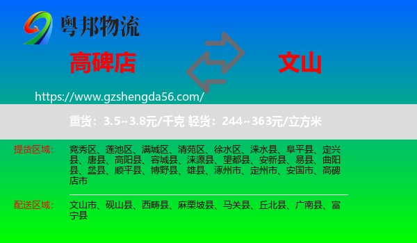 高碑店市到文山物流专线