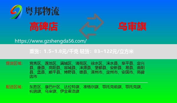 高碑店市到乌审旗物流专线