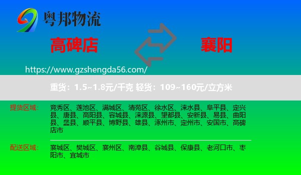 高碑店市到襄阳物流专线