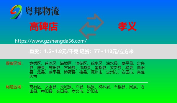 高碑店市到孝义市物流专线