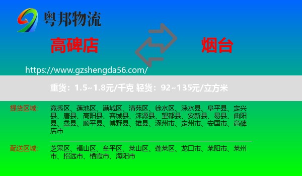 高碑店市到烟台物流专线