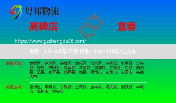 高碑店市到宜春物流专线