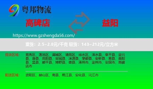 高碑店市到益阳物流专线