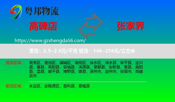 高碑店市到张家界物流专线