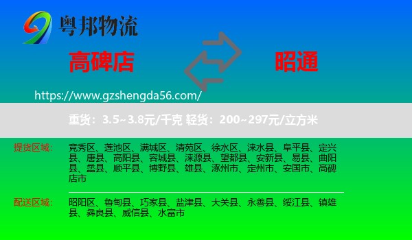 高碑店市到昭通物流专线