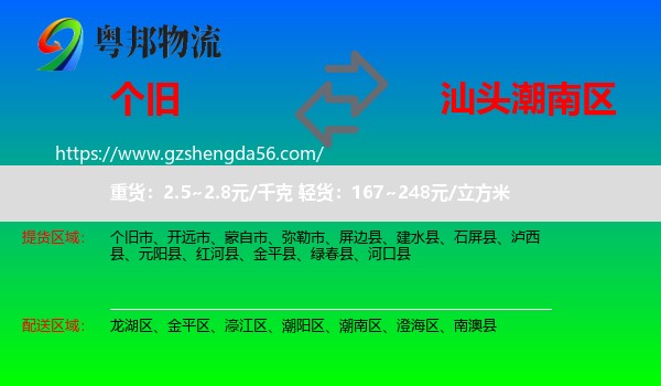 个旧市到潮南区物流专线