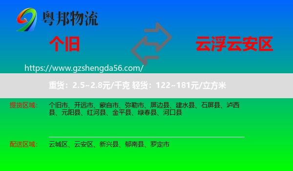 个旧市到云安区物流专线