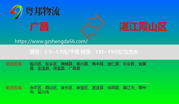 广昌县到霞山区物流专线
