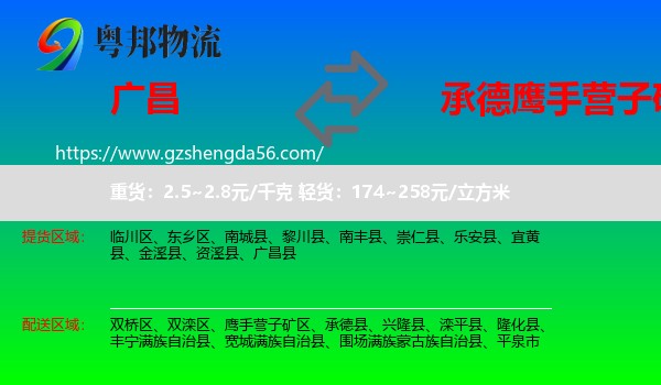 广昌县到鹰手营子矿区物流专线