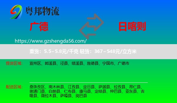 广德市到日喀则物流专线