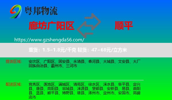 广阳区到顺平县物流专线
