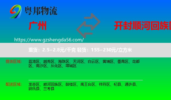 广州到顺河回族区物流专线