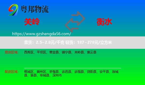 关岭县到衡水物流专线