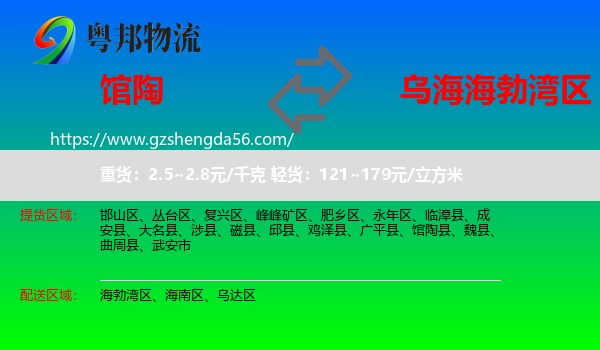 馆陶县到海勃湾区物流专线