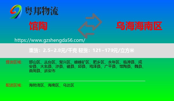 馆陶县到海南区物流专线