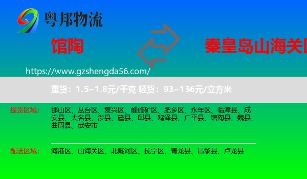馆陶县到山海关区物流专线