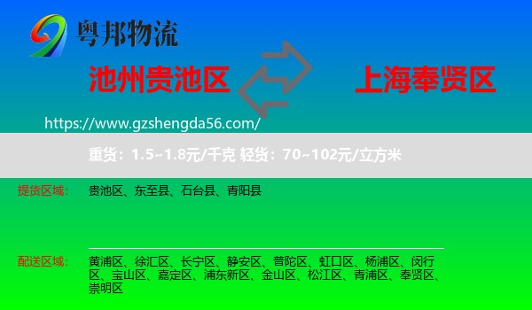 贵池区到奉贤区物流专线