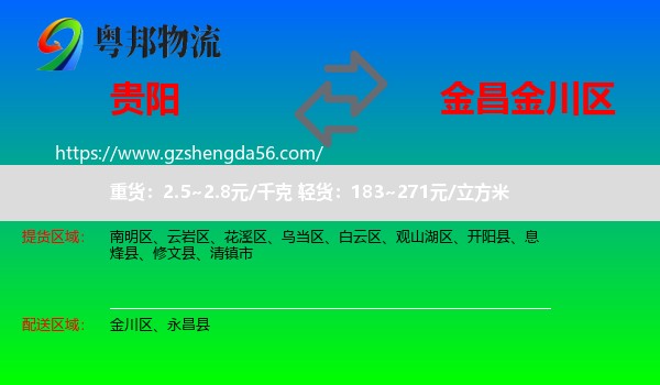 贵阳到金川区物流专线