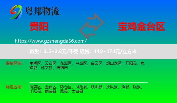贵阳到金台区物流专线