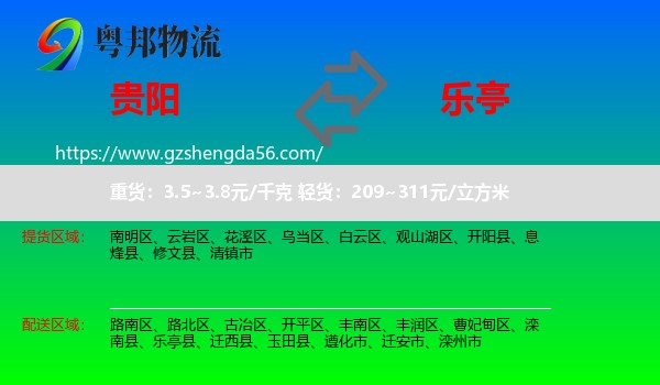 贵阳到乐亭县物流专线