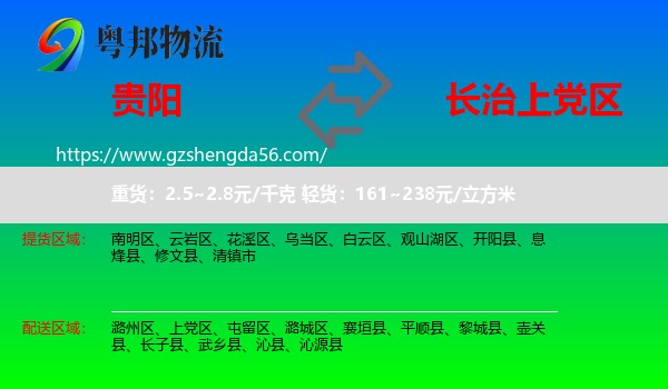 贵阳到上党区物流专线