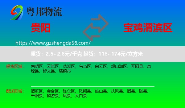 贵阳到渭滨区物流专线