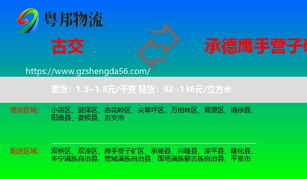 古交市到鹰手营子矿区物流专线