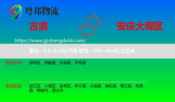 古浪县到大观区物流专线