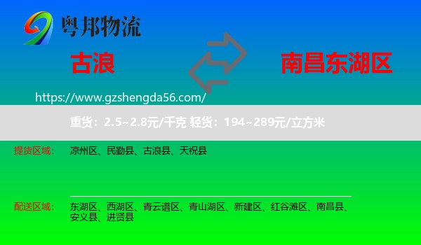 古浪县到东湖区物流专线
