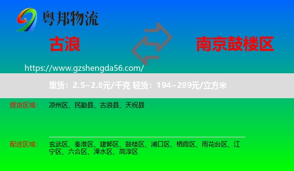 古浪县到鼓楼区物流专线