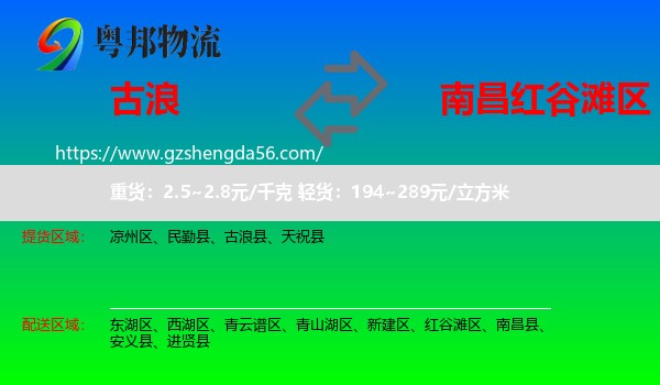 古浪县到红谷滩区物流专线
