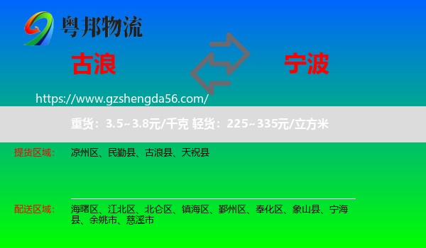 古浪县到宁波物流专线
