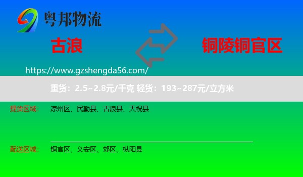 古浪县到铜官区物流专线