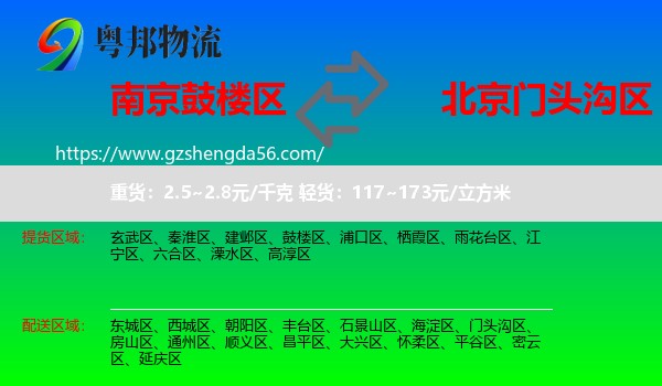 鼓楼区到门头沟区物流