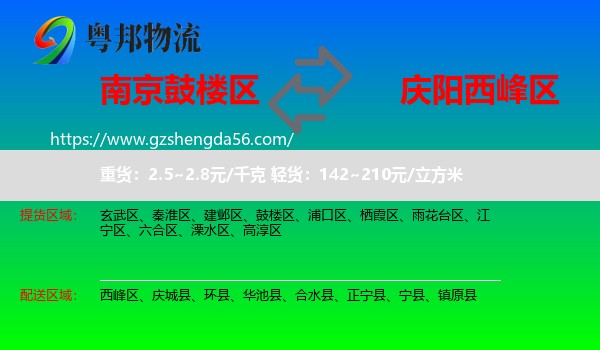 鼓楼区到西峰区物流专线